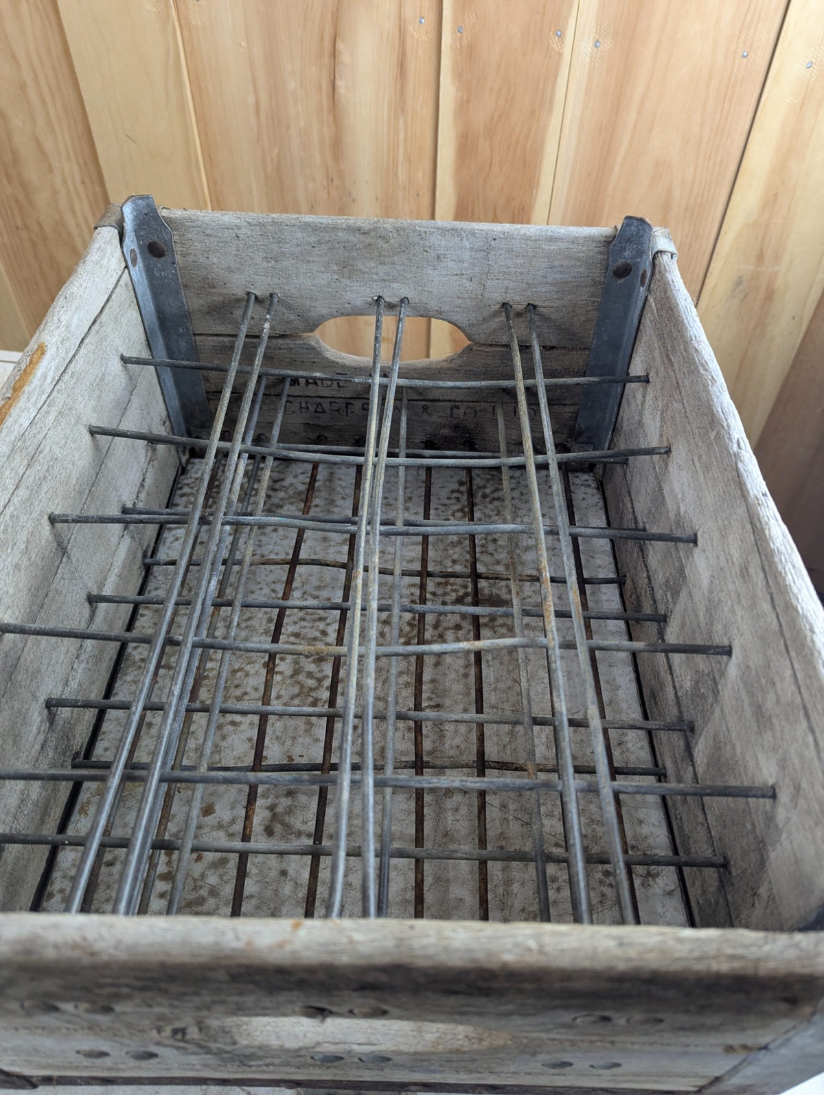 Vintage Wood and Metal Wire Woodland Dairy Crate 18" x 14.5" x 8"