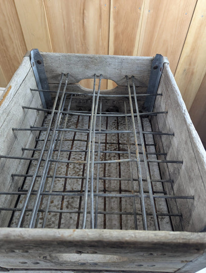 Vintage Wood and Metal Wire Woodland Dairy Crate 18" x 14.5" x 8"