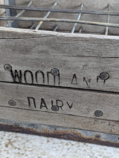 Vintage Wood and Metal Wire Woodland Dairy Crate 18" x 14.5" x 8"
