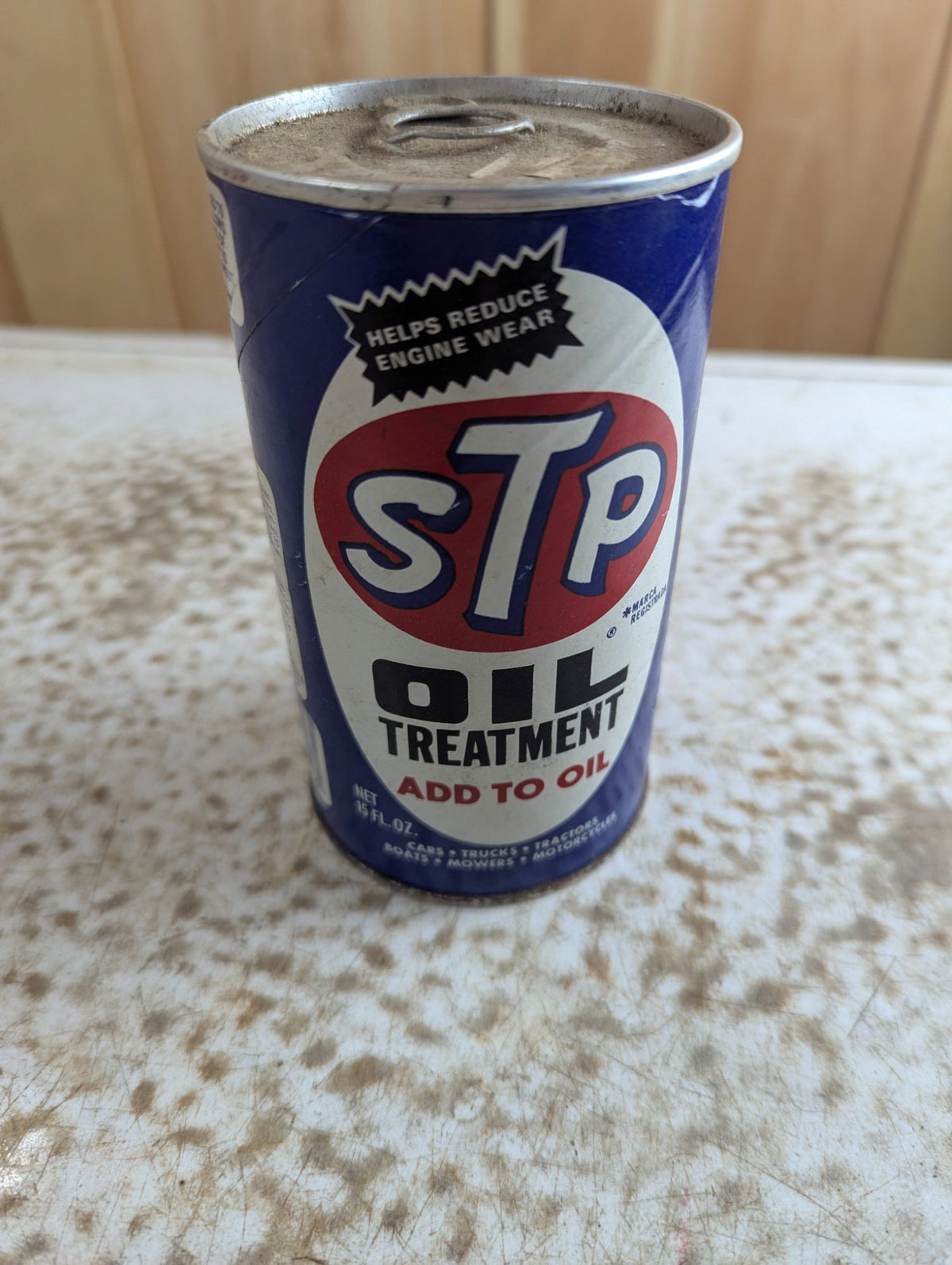 Vintage STP Oil Treatment Unopened 15oz Pull-Tab Metal and Cardboard Can