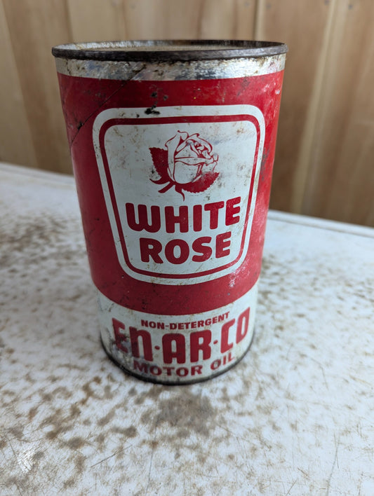 Vintage White Rose En-Ar-Co Non-Detergent Motor Oil Can Red and White