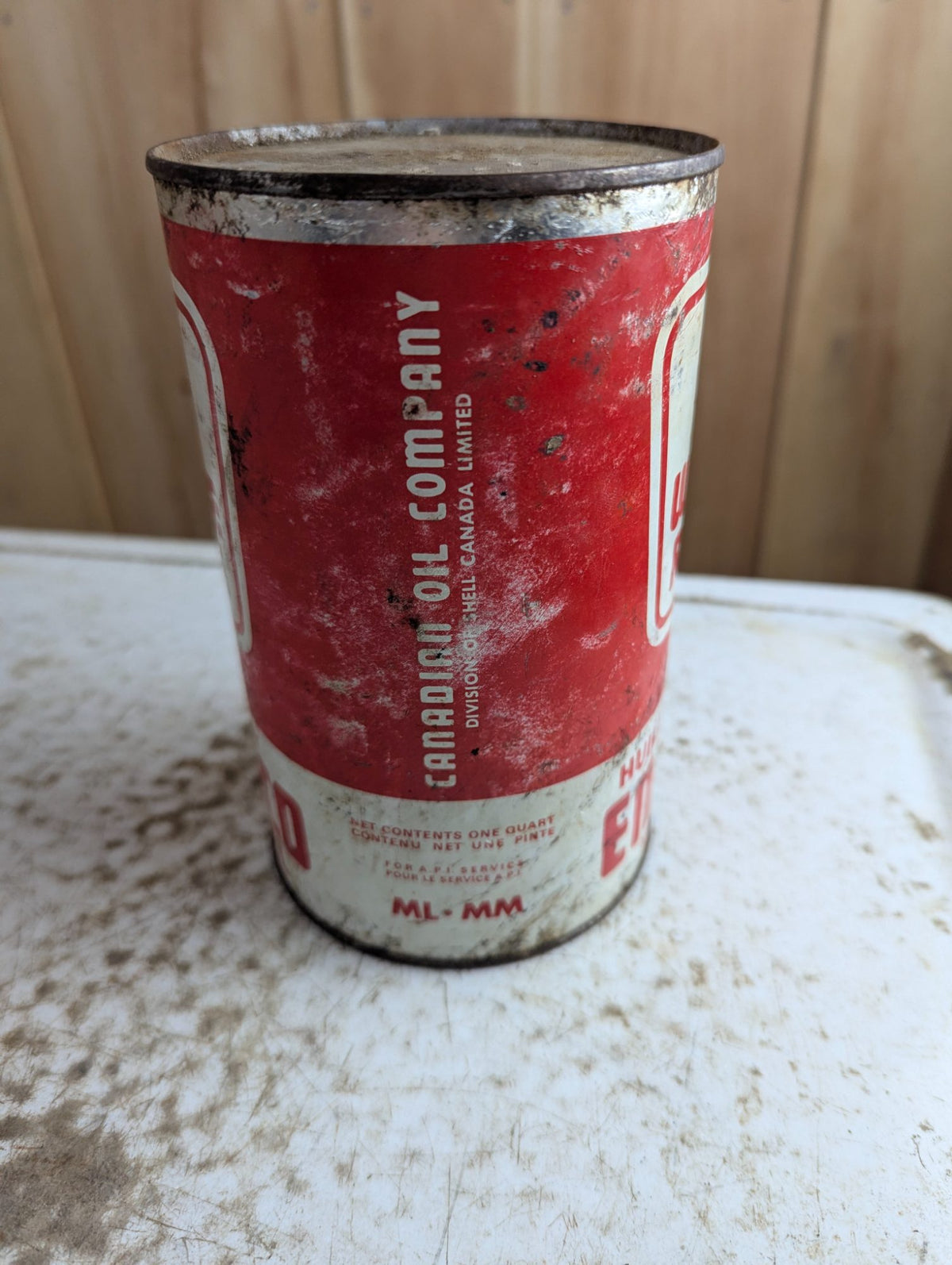 Vintage White Rose En-Ar-Co Non-Detergent Motor Oil Can Red and White