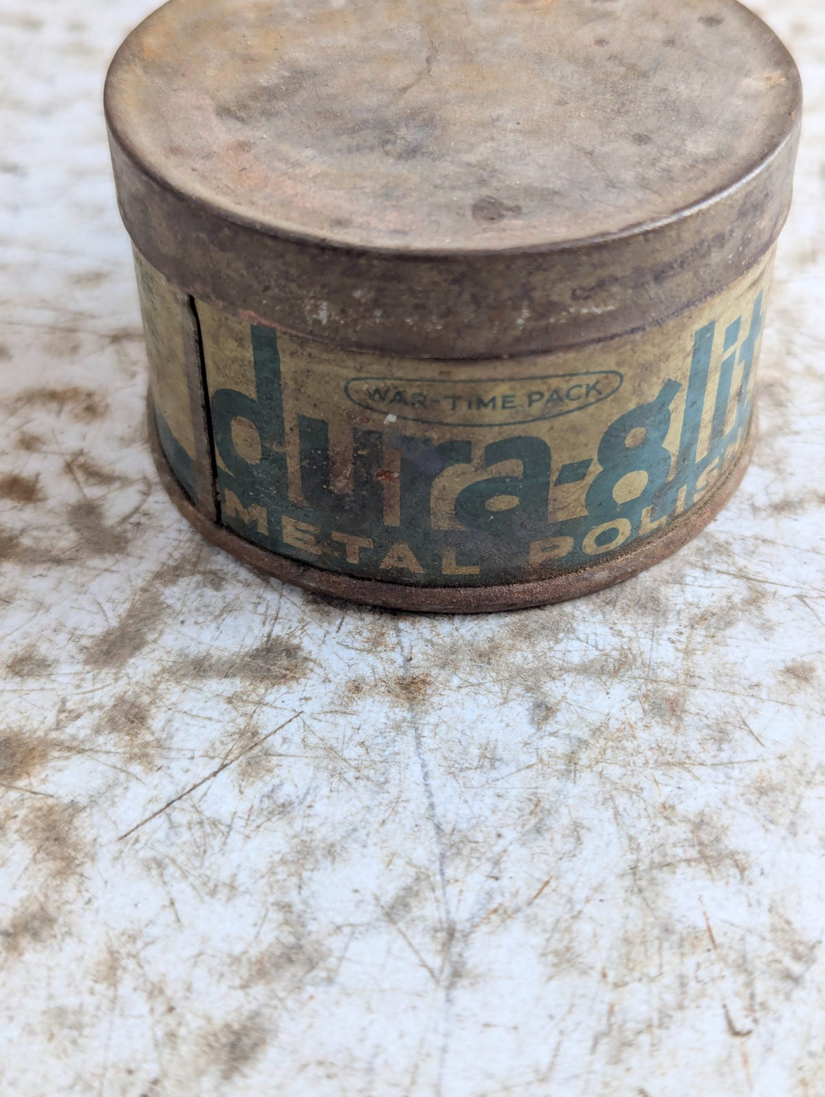 1940s Dura-Gilt Metal Polish Tin 'War-Time Pack' Label