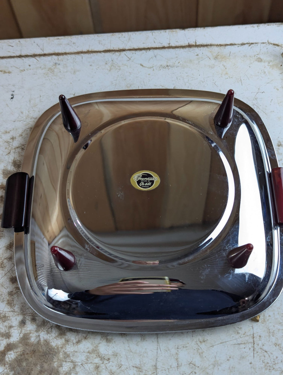 1950s MCM Glo-Hill Canada 'Gourmates' Chrome and Bakelite Small Serving Tray