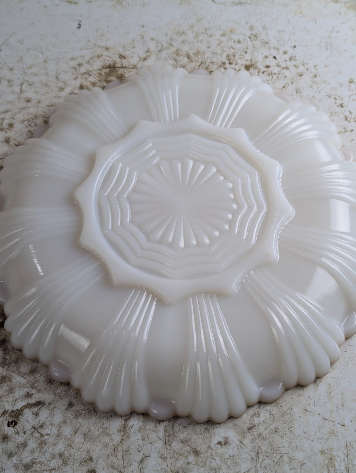 1950s Anchor Hocking Milk Glass 3-Section Divided Relish Dish with Scalloped Edge and 22k Gold Trim