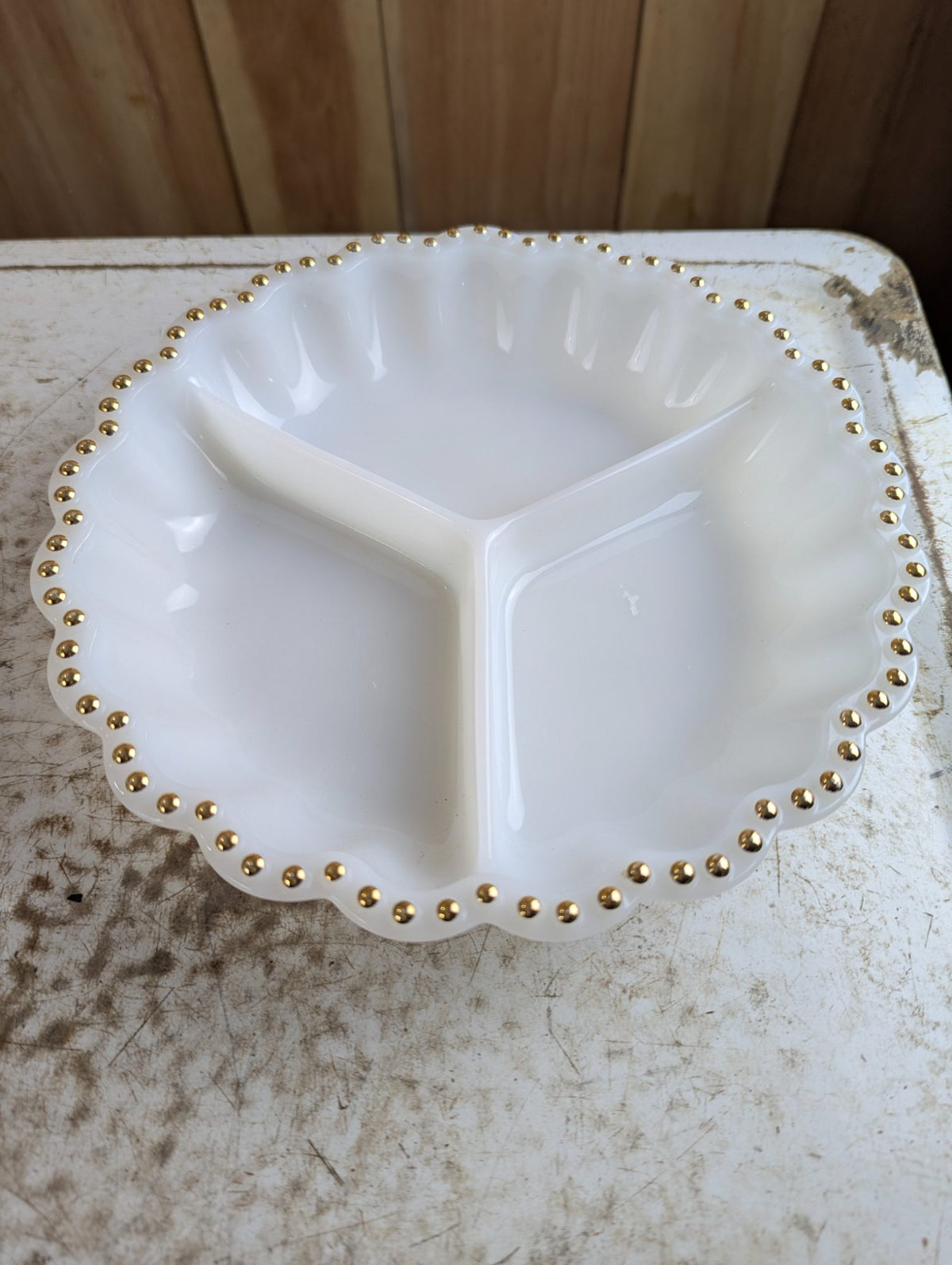 1960s Anchor Hocking Fire-King Milk Glass Divided Relish Appetizer Dish