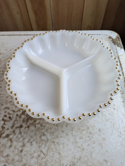 1960s Anchor Hocking Fire-King Milk Glass Divided Relish Appetizer Dish