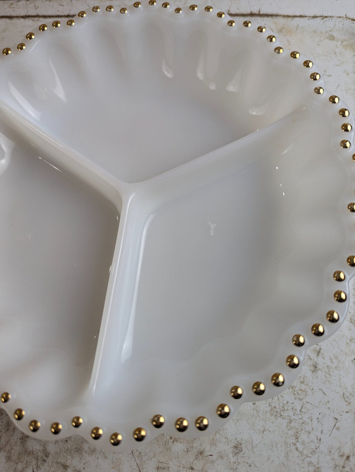 1960s Anchor Hocking Fire-King Milk Glass Divided Relish Appetizer Dish