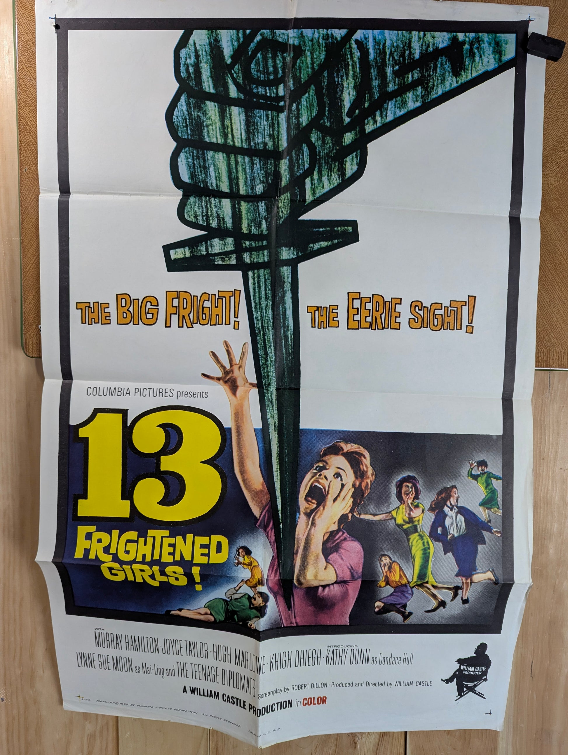 13 Frightened Girls! (1963) Vintage Original Horror Movie Poster one sheet folded