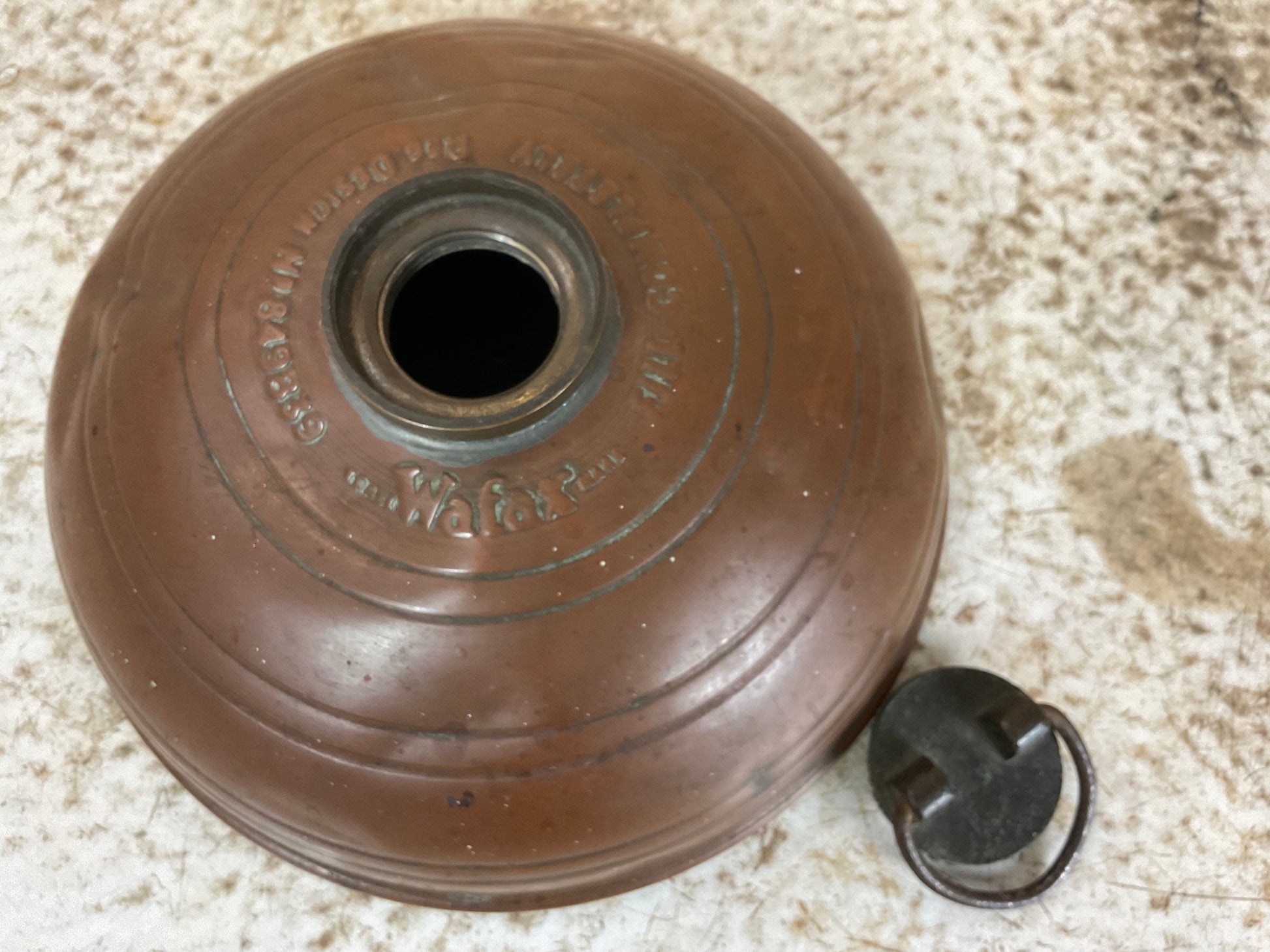 1920’s Antique Wafax Copper Bed Warmer with Metal Stopper - view 4