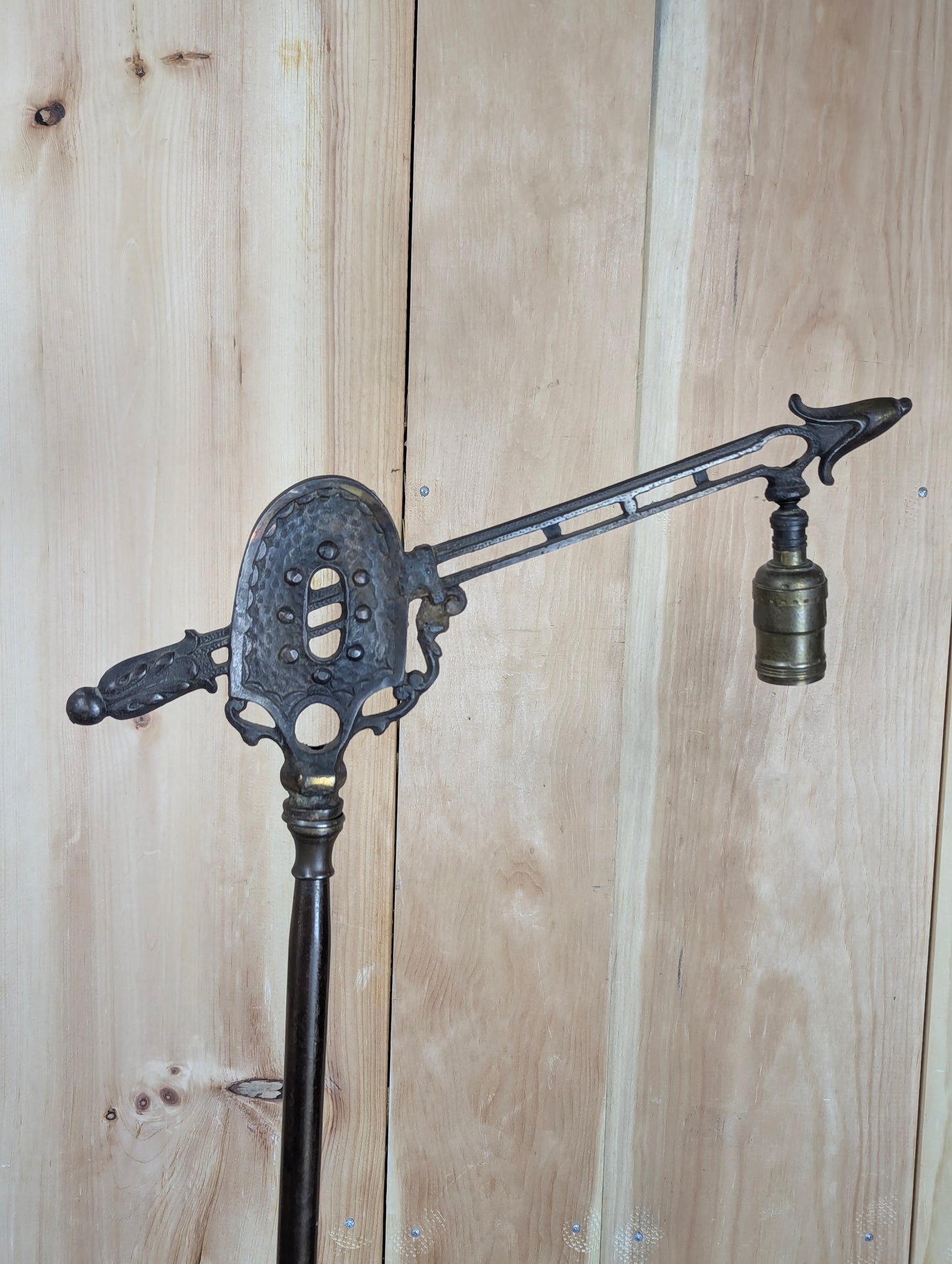 1920s Art Nouveau Cast Iron Bridge Arm Floor Lamp - view 2