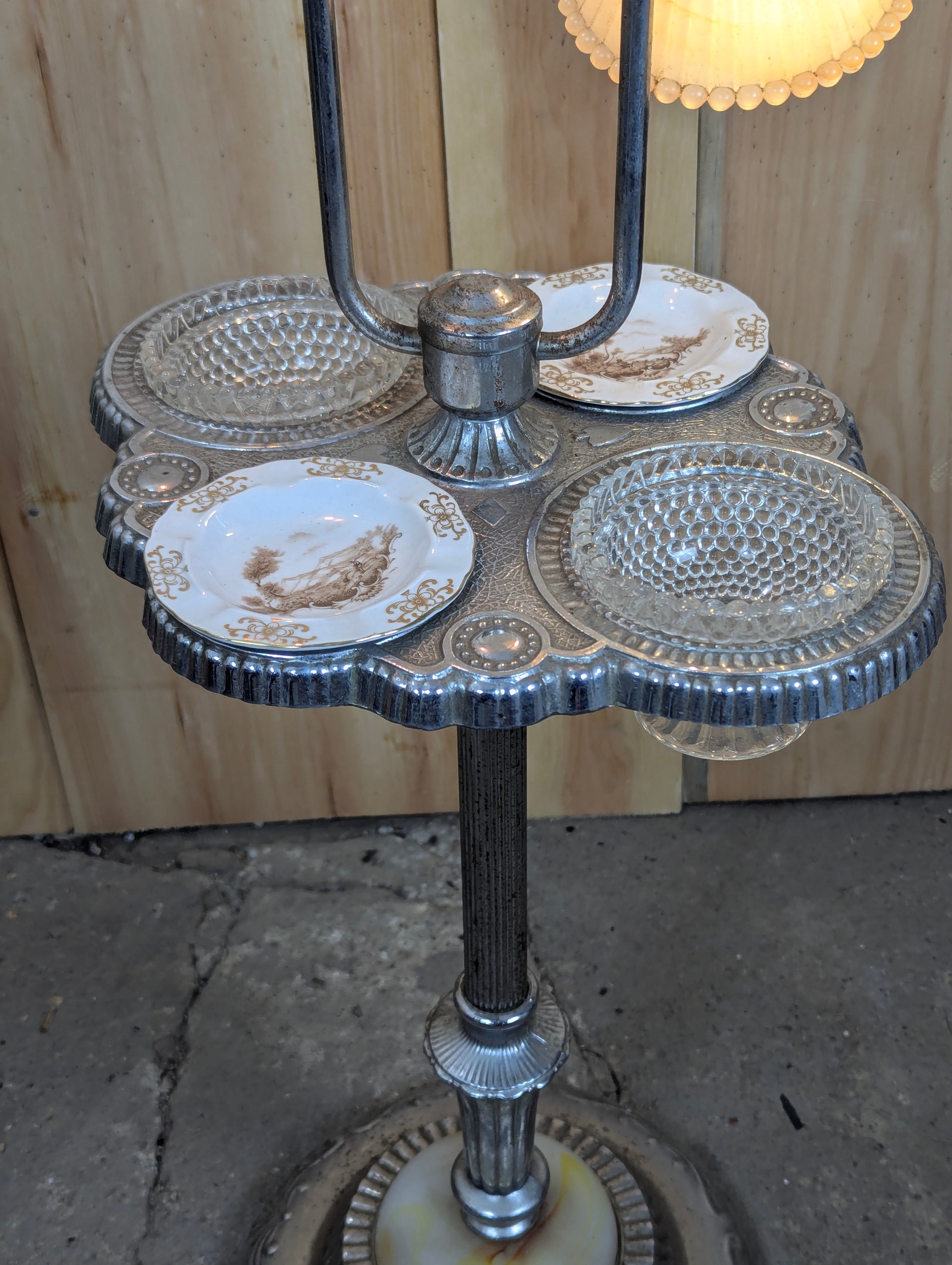1930’s Art Deco Lighted Smoking Stand with Ashtrays and Serving Bowls - view 3