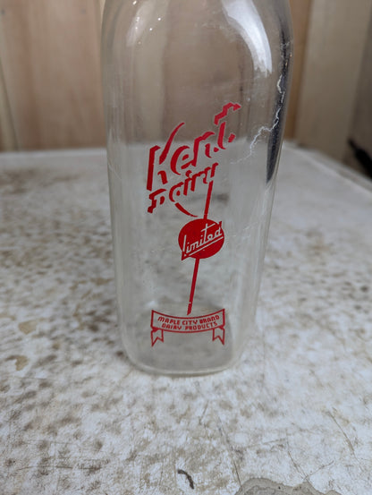 1930’s Kent Dairy Glass Milk Bottle - view 2
