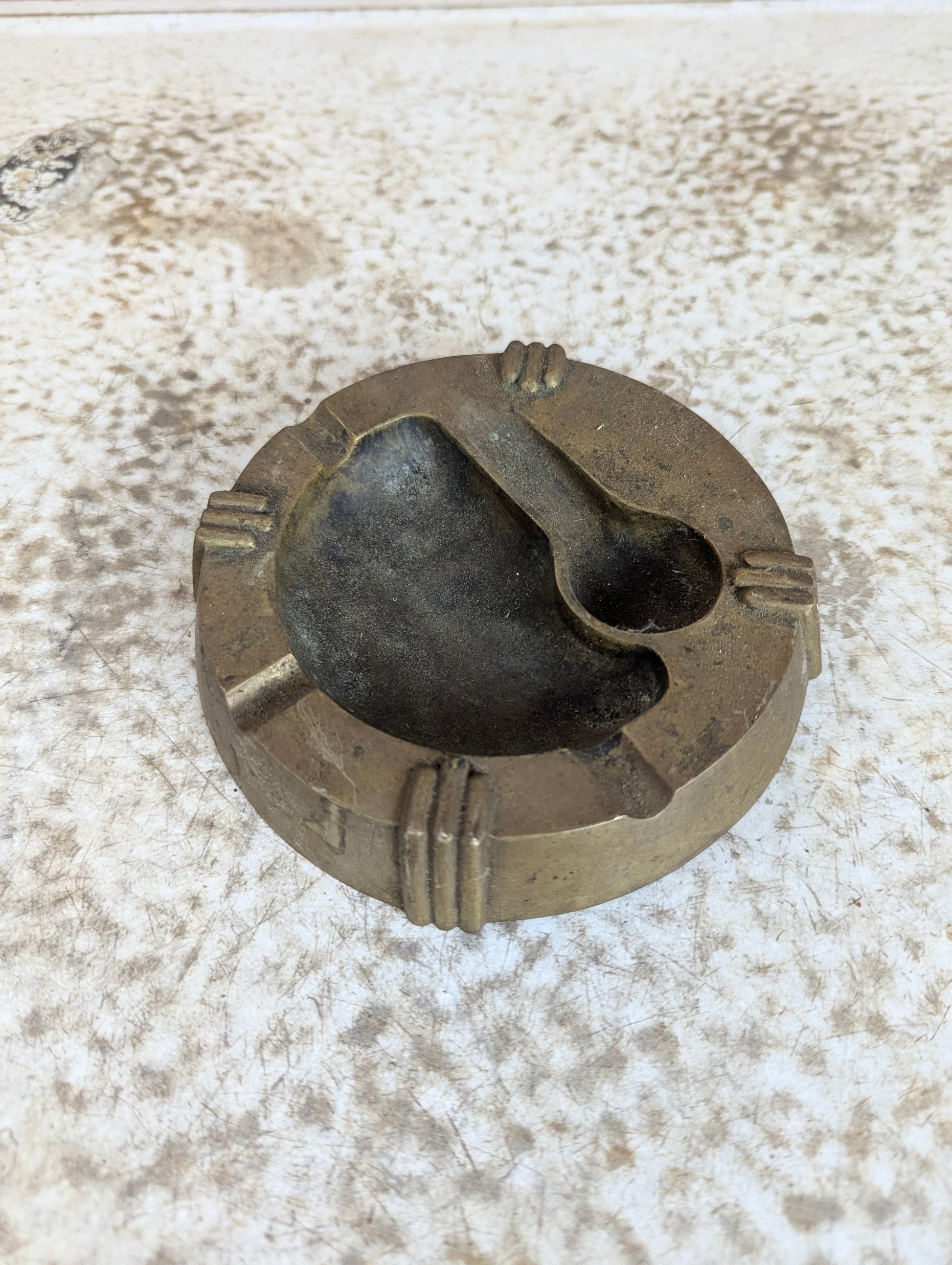 1930’s Solid Brass Ashtray with Pipe Stand - view 2