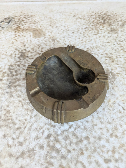 1930’s Solid Brass Ashtray with Pipe Stand - view 2