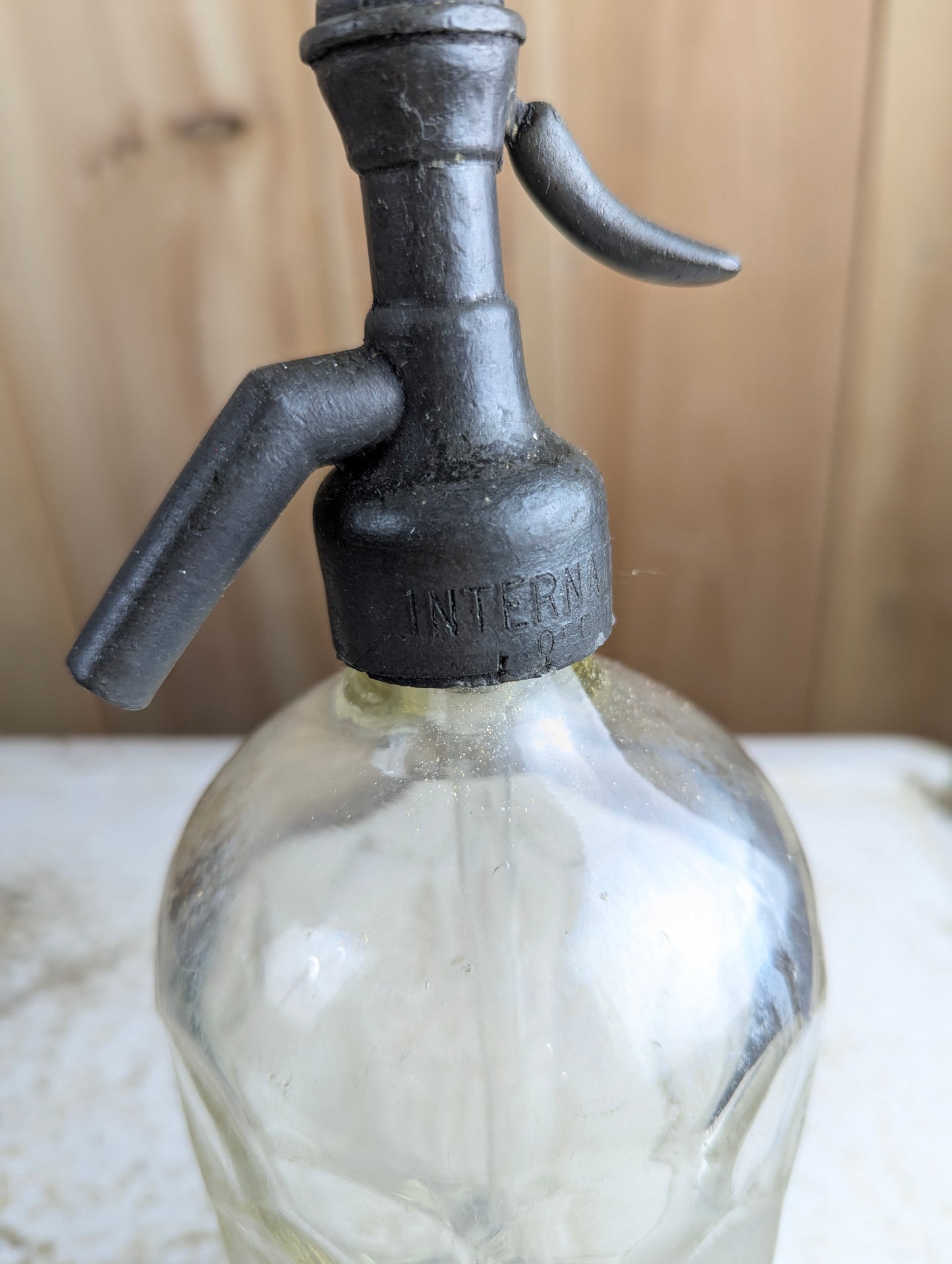 1930s International S.W. Soda Siphon Bottle - Broken Lip - view 3