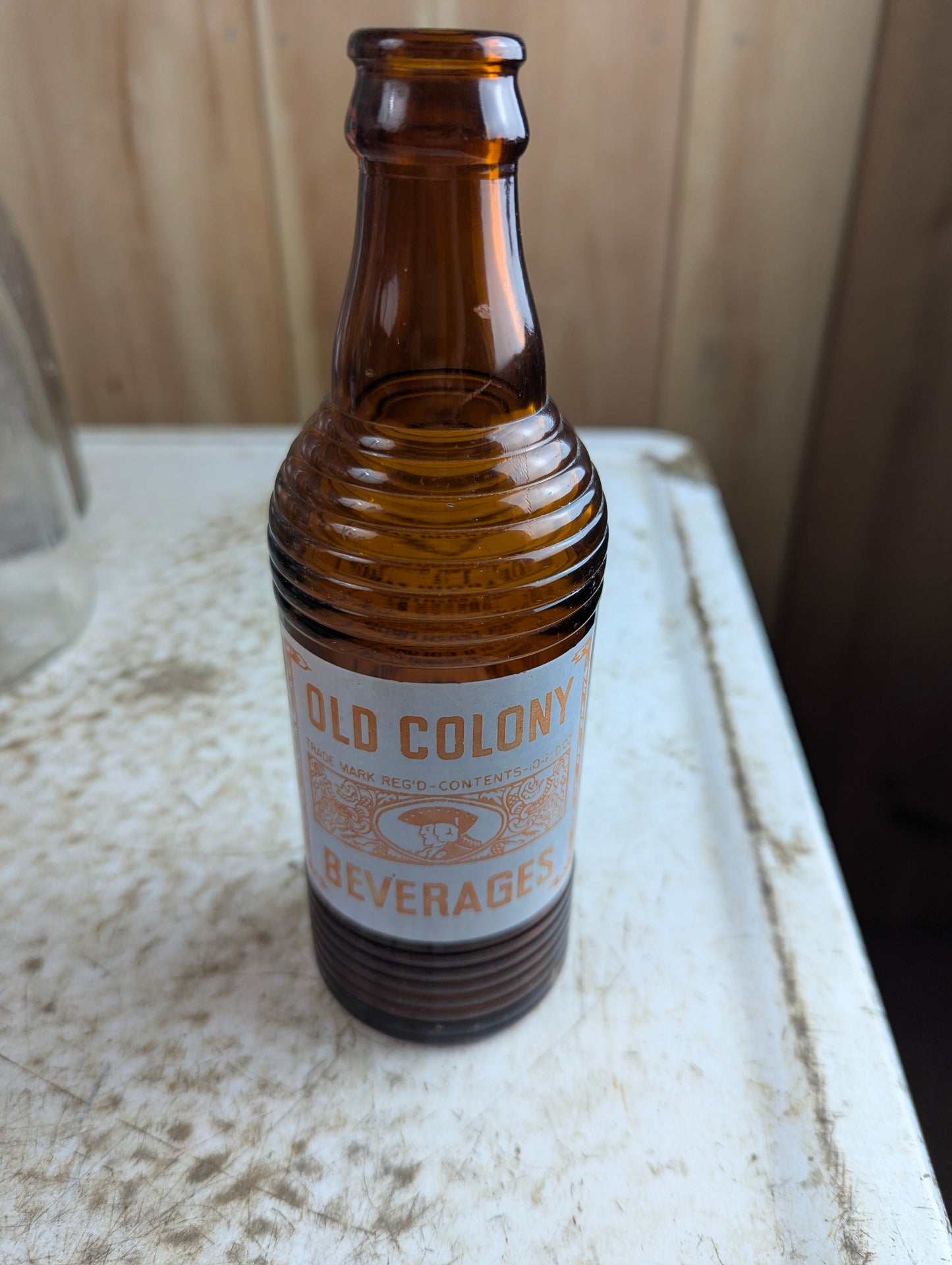 1930s Old Colony 10oz Amber Glass ACL Soda Bottle