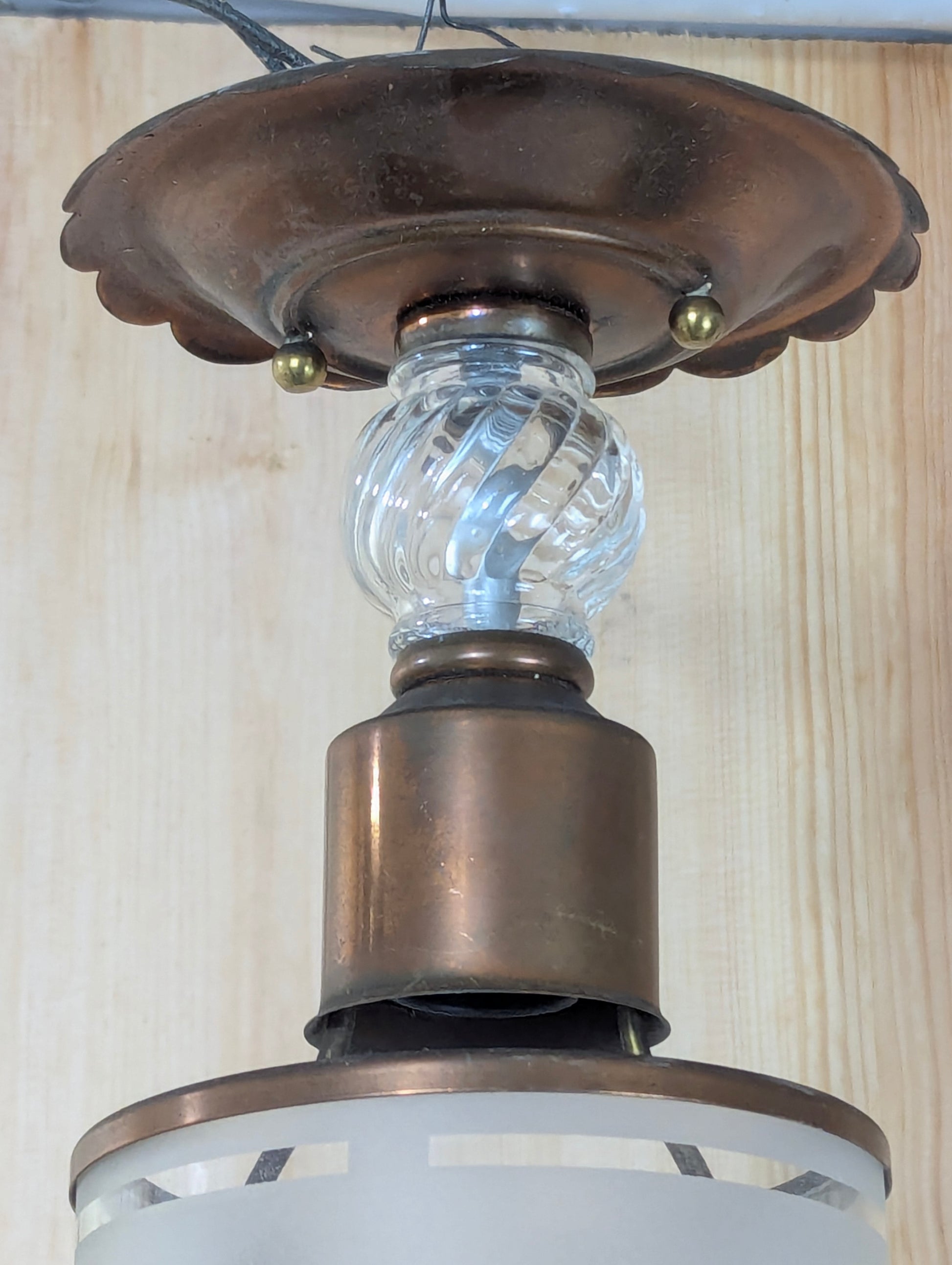 1940’s Copper Hall Pendant with Frosted Glass - view 2