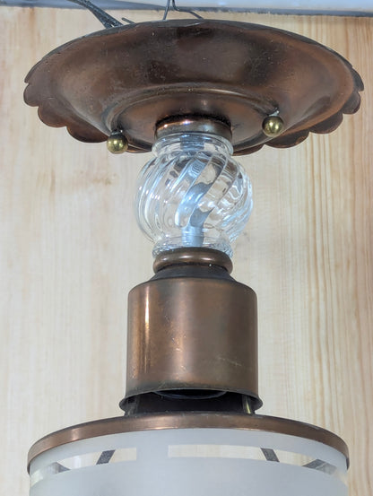 1940’s Copper Hall Pendant with Frosted Glass - view 2