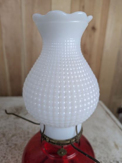 1940’s Oil lamp with Milk Glass Chimney - view 2