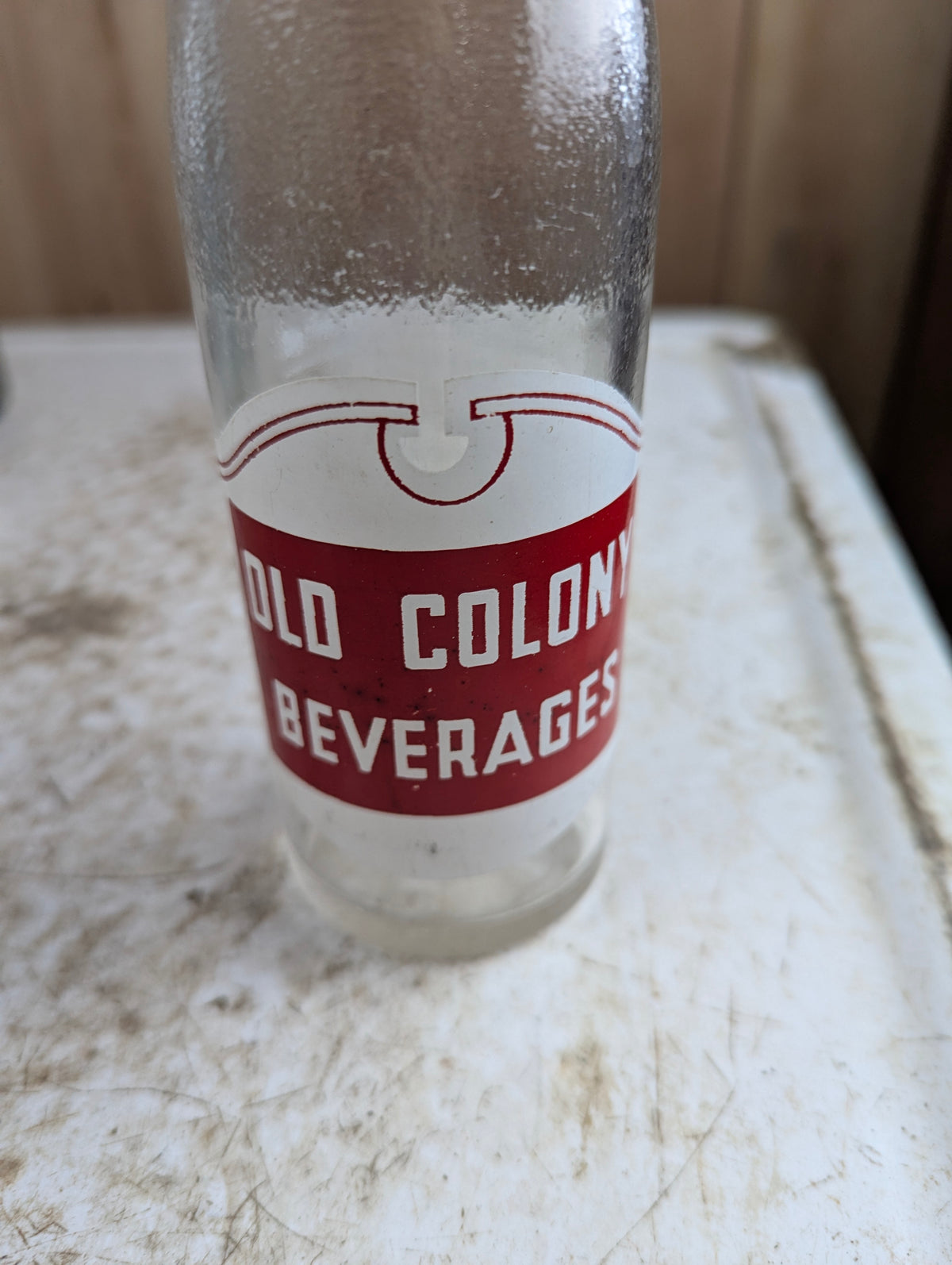 1940s Old Colony Beverages 10oz Clear Glass ACL Soda Bottle - view 2