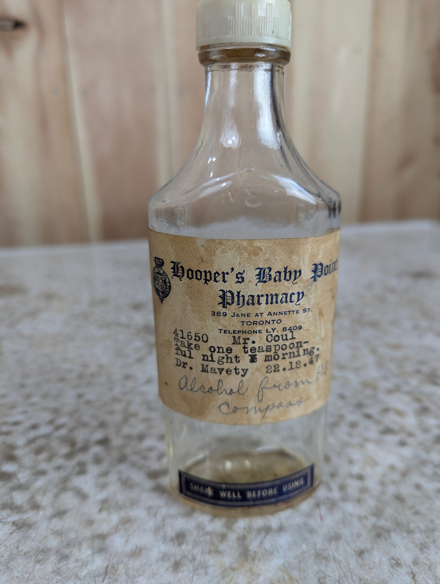 1947 Hooper's Pharmacy Medicine Bottle with Bakelite Cap - view 3
