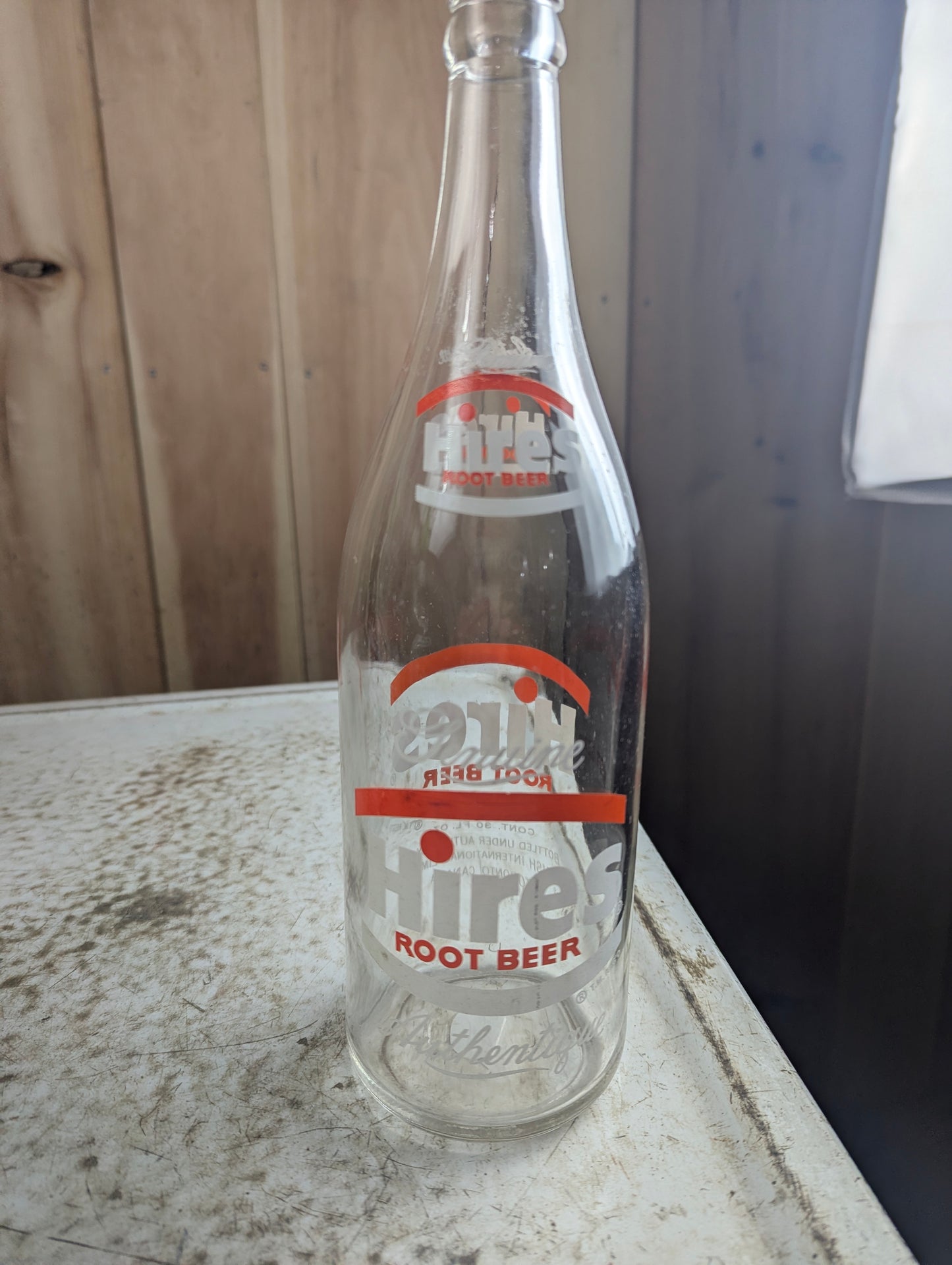 1950s 30oz Hires Root Beer Clear Glass ACL Soda Bottle