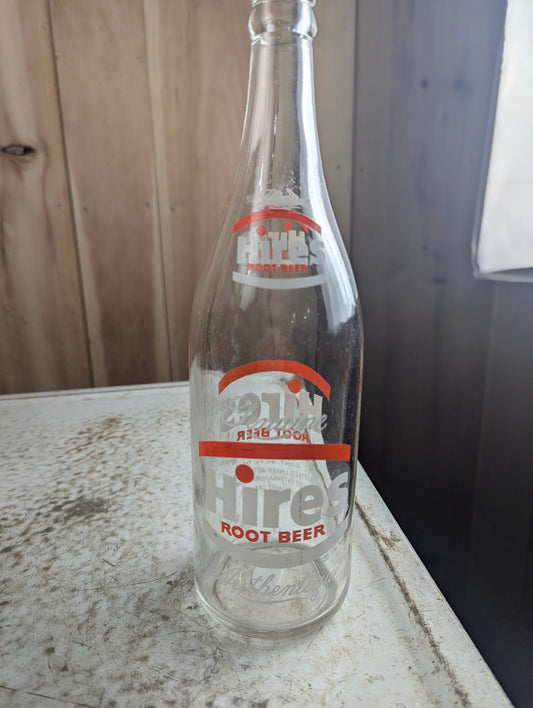 1950s 30oz Hires Root Beer Clear Glass ACL Soda Bottle
