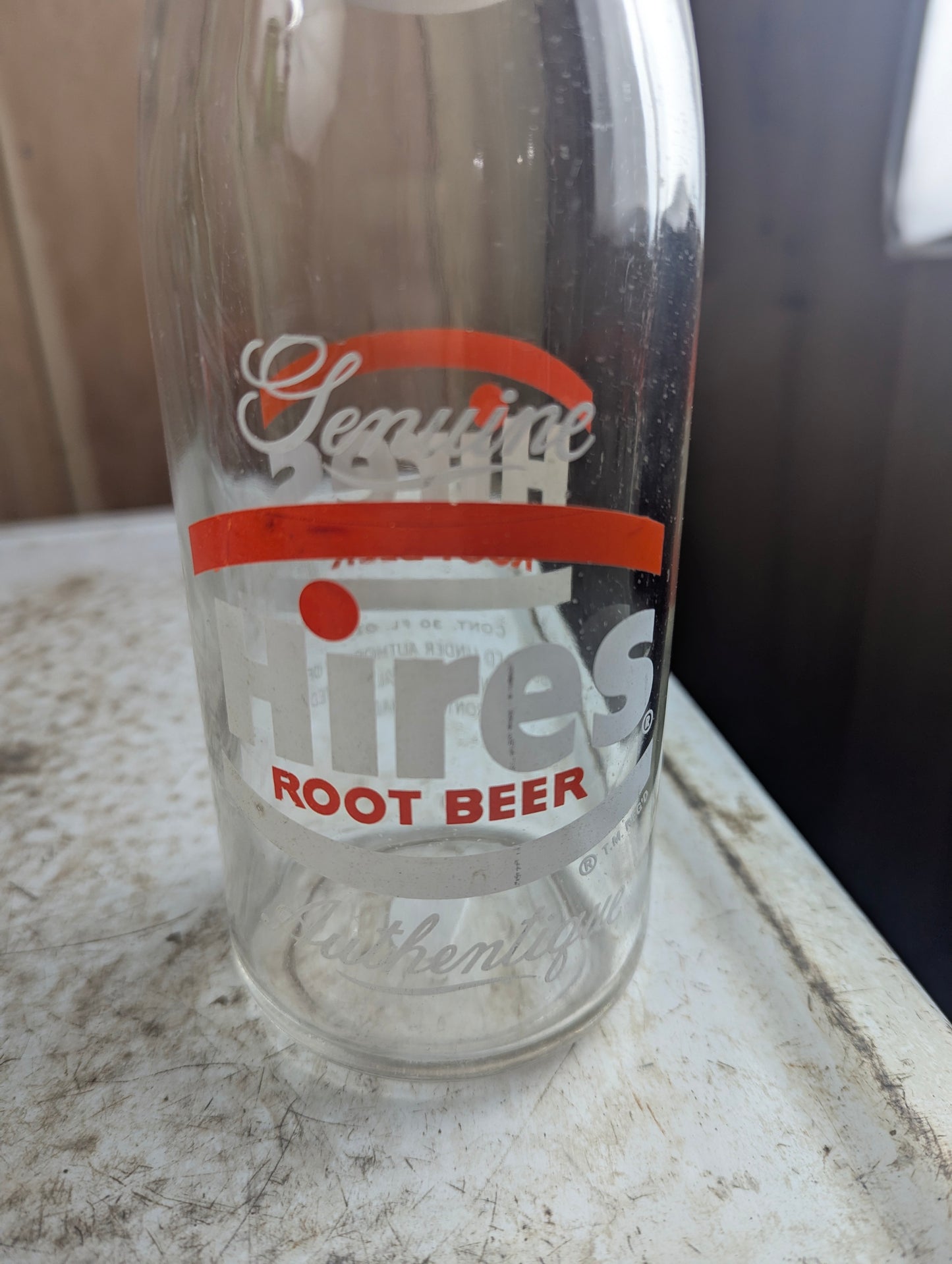 1950s 30oz Hires Root Beer Clear Glass ACL Soda Bottle - view 2