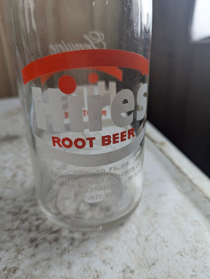 1950s 30oz Hires Root Beer Clear Glass ACL Soda Bottle - view 4