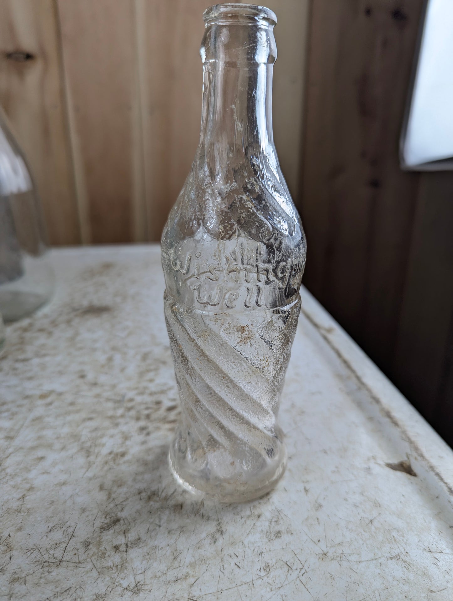 1950s Wishing Well 6.5oz Embossed Swirl Glass Bottle