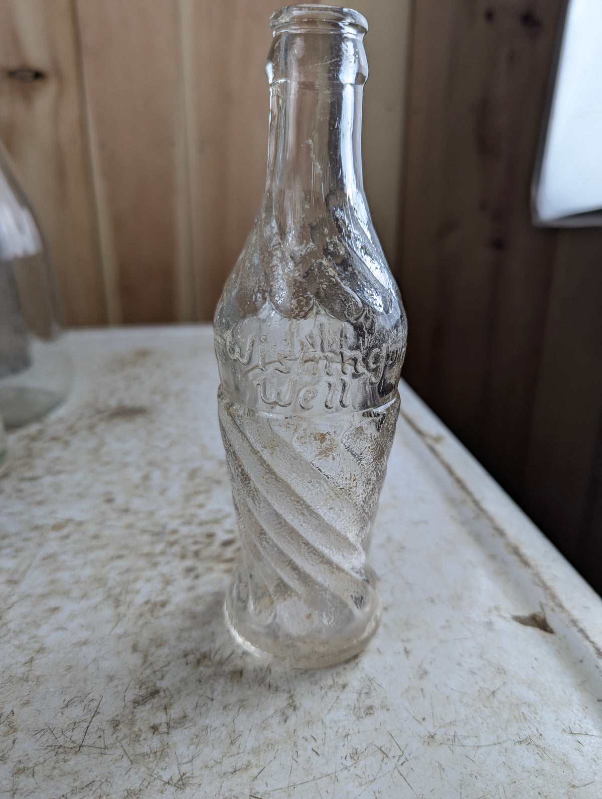 1950s Wishing Well 6.5oz Embossed Swirl Glass Bottle