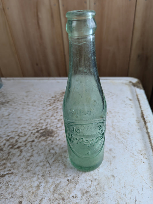 1958 6oz Green Glass Dr. Pepper Embossed Soda Bottle