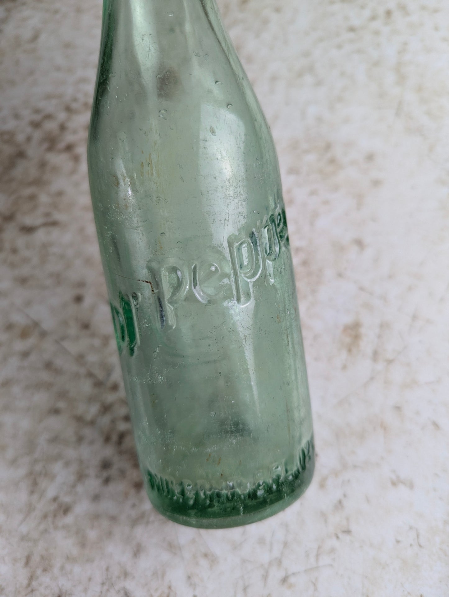 1958 6oz Green Glass Dr. Pepper Embossed Soda Bottle - view 4