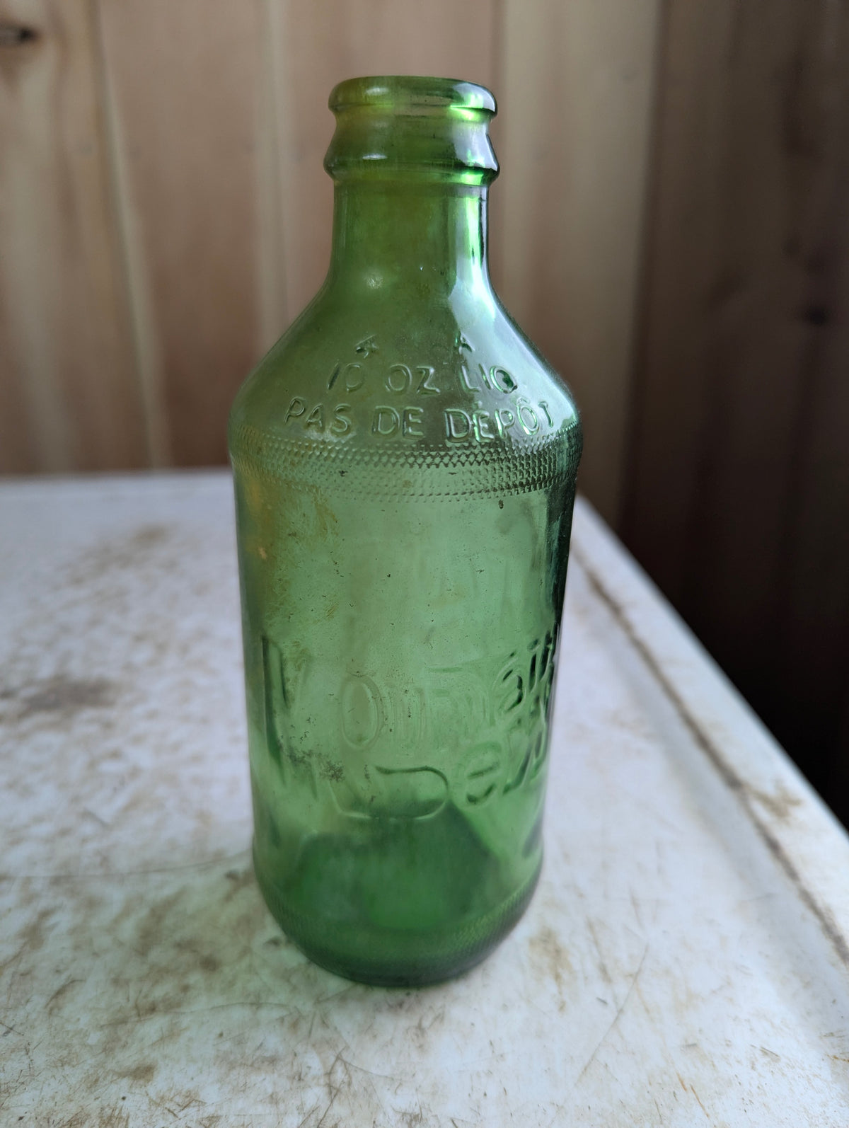 1960s Mountain Dew 10oz Stubby Embossed Green Glass Soda Bottle