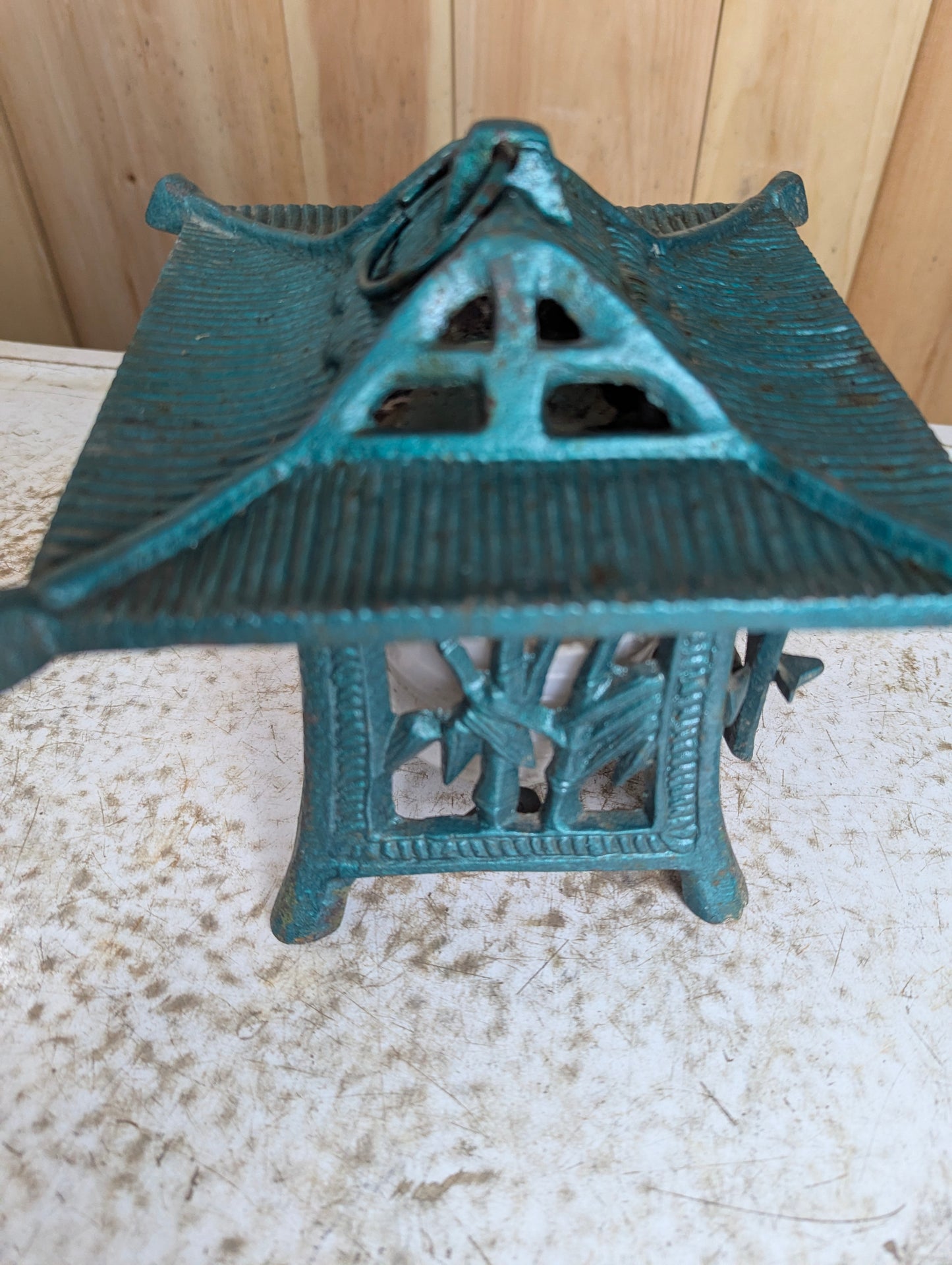 1970’s Cast Iron Japanese Style Pagoda Hanging Garden Lamp - view 3
