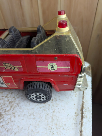 1970s Tonka Pressed Steel Aerial Swivel Ladder #2 Red Fire Truck - view 3