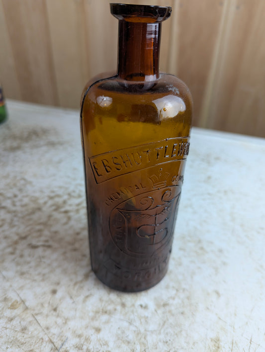 19th Century E.B. Shuttleworth Chemical Company Amber Glass Sulfuric Acid Bottle