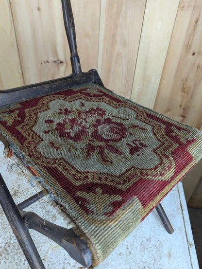 19th Century Folding Camp Chair with Needlepoint Tapestry Carpet Seat - view 2