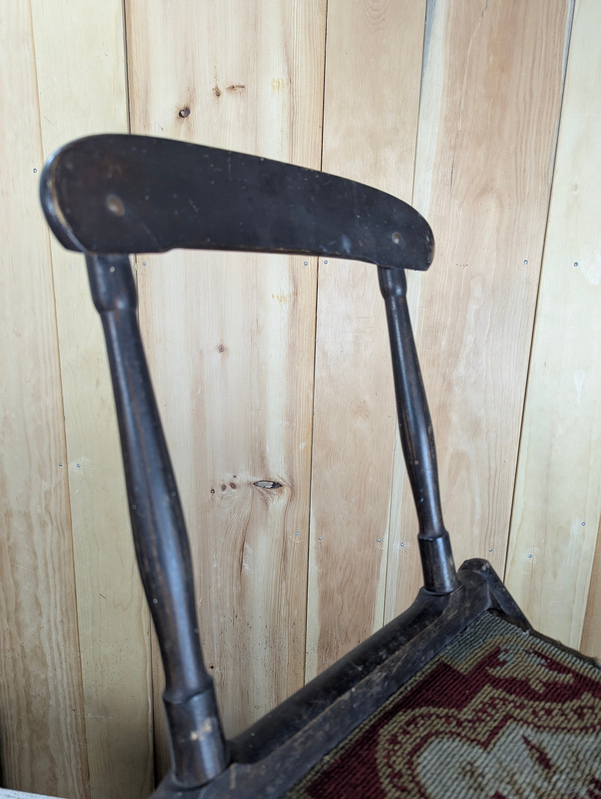 19th Century Folding Camp Chair with Needlepoint Tapestry Carpet Seat - view 4