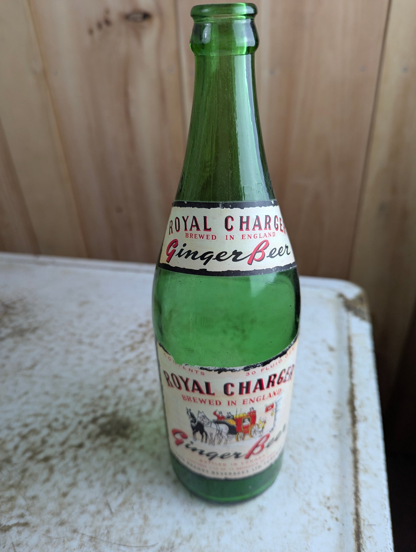30oz Royal Charger Toronto Green Glass Paper Label Soda Bottle