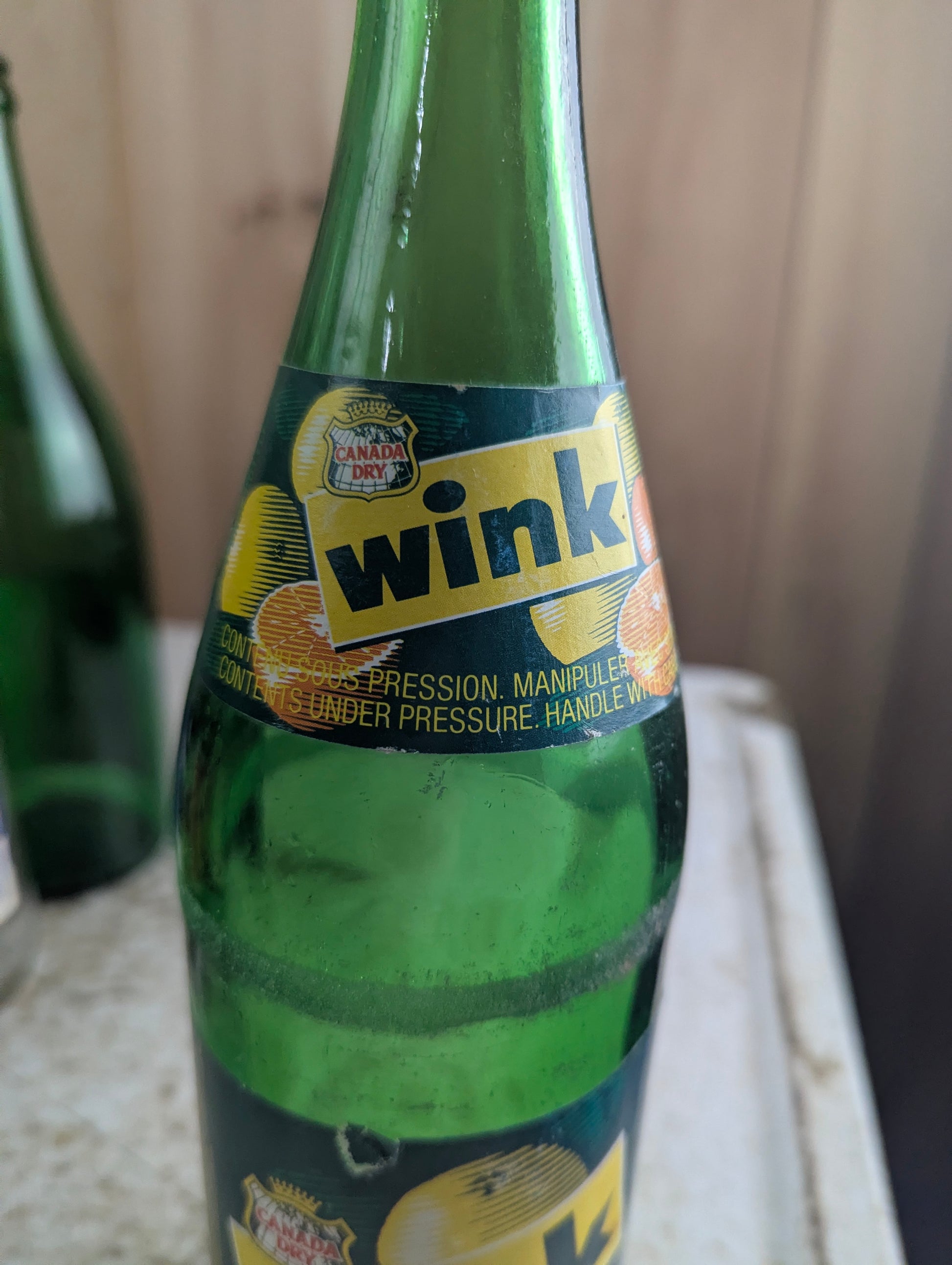 750mL Canada Dry Wink Green Glass Paper Label Soda Bottle with Cap - view 2