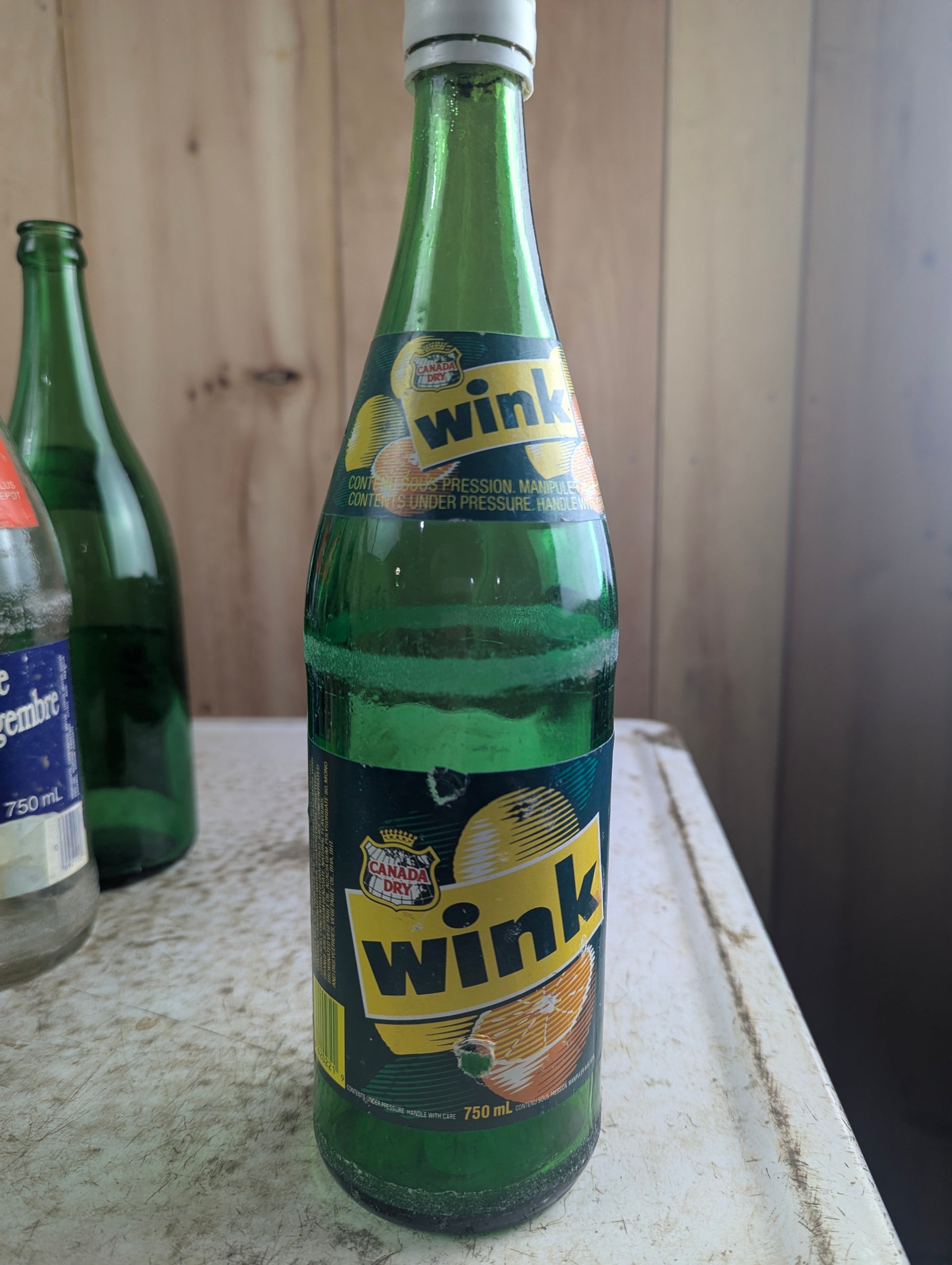 750mL Canada Dry Wink Green Glass Paper Label Soda Bottle with Cap - view 3