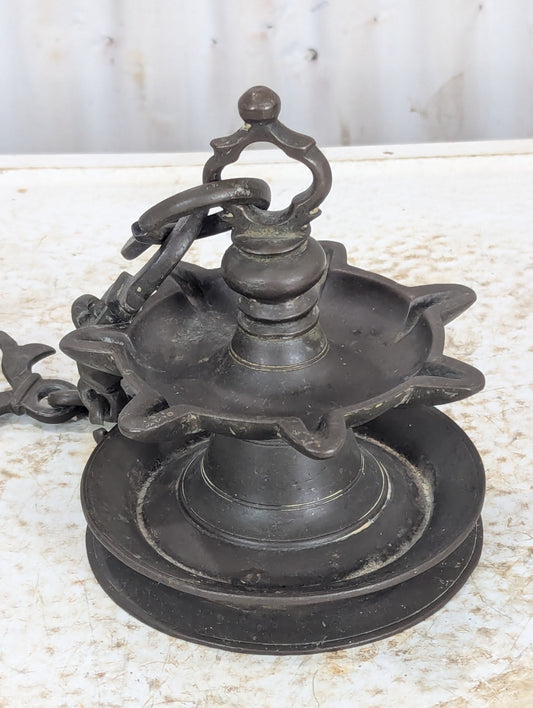 Vintage Solid Brass Indian Hanging Oil Lamp