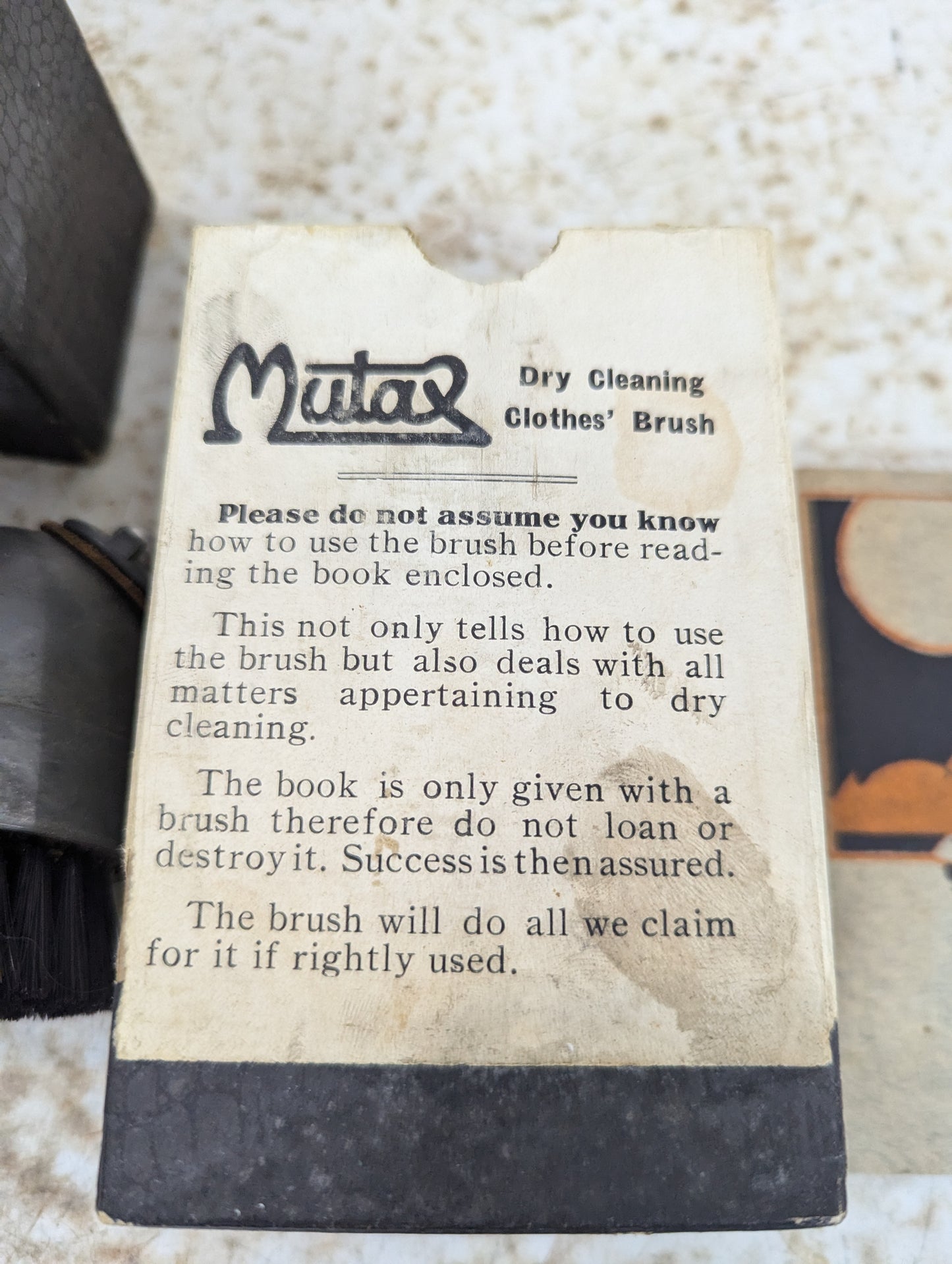 Antique Mutax Dry Cleaning Clothes Brush in Original Box with Instruction Booklet
