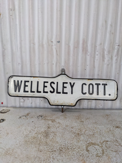 Original Vintage Porcelain Wellesley Cott. Toronto Street Sign