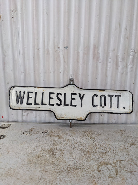Original Vintage Porcelain Wellesley Cott. Toronto Street Sign