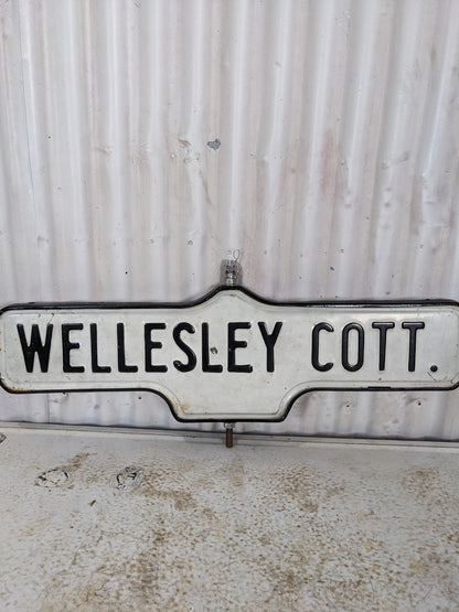 Original Vintage Porcelain Wellesley Cott. Toronto Street Sign