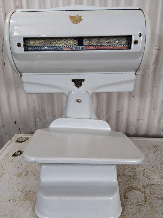 Vintage Porcelain Enamel Barnes Weigh Scale