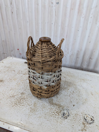 Vintage Royal Navy Rum Crock with Wicker Basket
